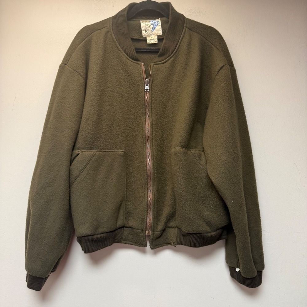 Trophy Club Fleece Bomber Jacket Mens Large Olive Green Good Vintage Zip Up